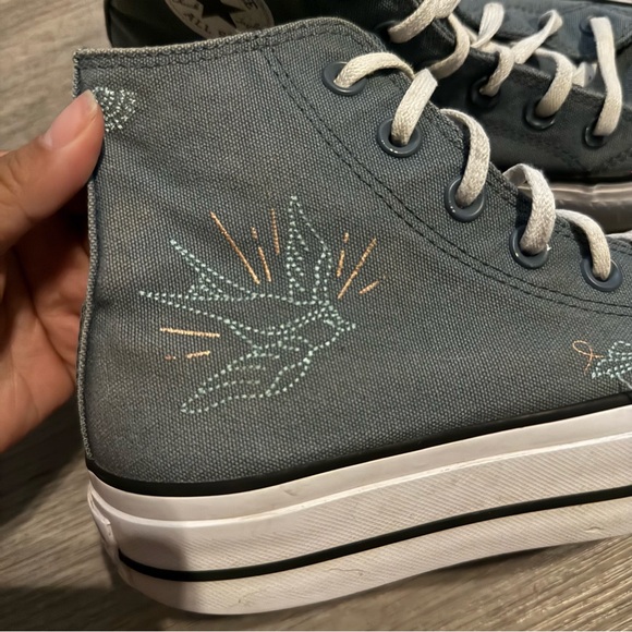 Converse Chuck Taylor Platform Lift Gray High-Top Canvas Sneakers - Picture 9 of 12